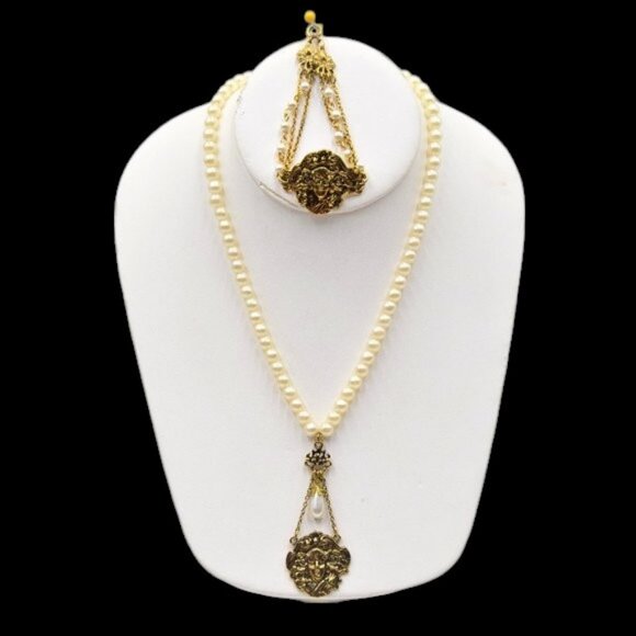 Vintage Art Nouveau Style Lady Necklace & Bracelet Set - Picture 1 of 10